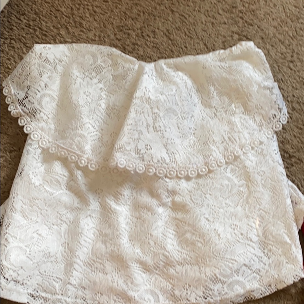 Tie back white lace top
